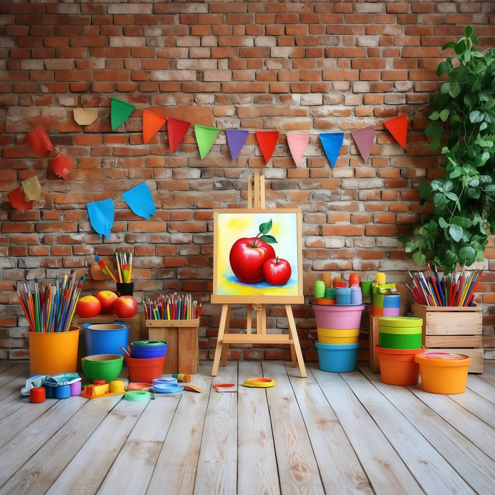 Back To School Photo Backdrop Brick Wall Art Workshop Backdrop UK CSH3-16