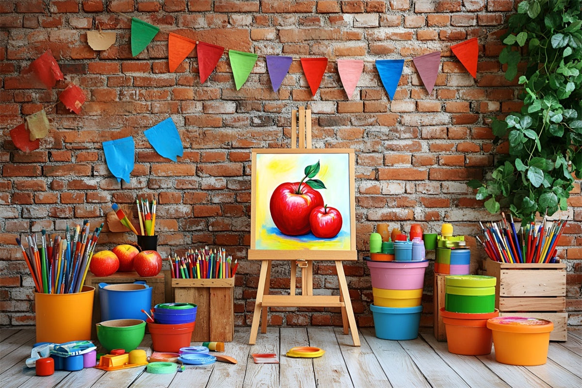 Back To School Photo Backdrop Brick Wall Art Workshop Backdrop UK CSH3-16