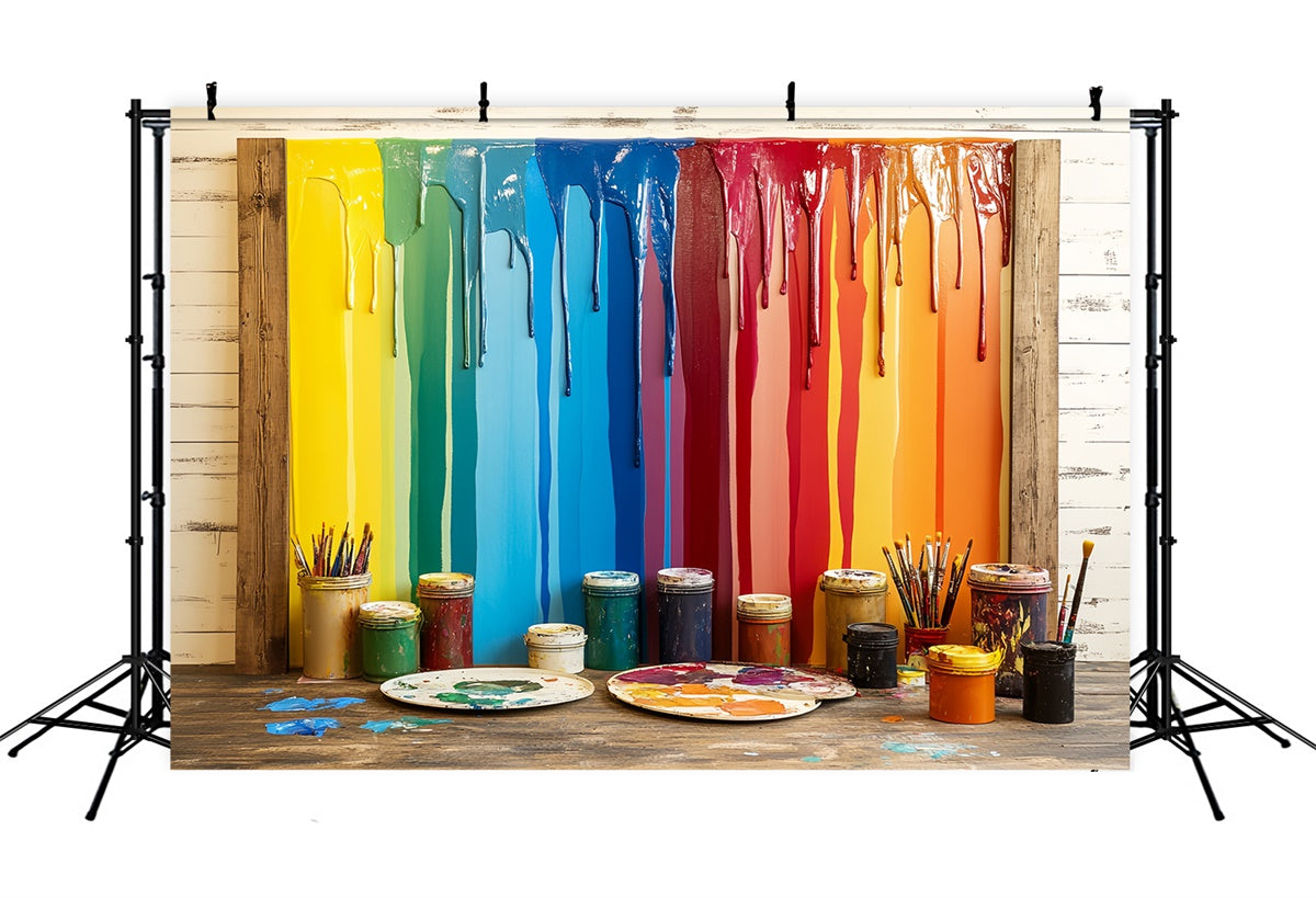 Back To School Backdrops Dripping Rainbow Paint Art Backdrop UK CSH3-17