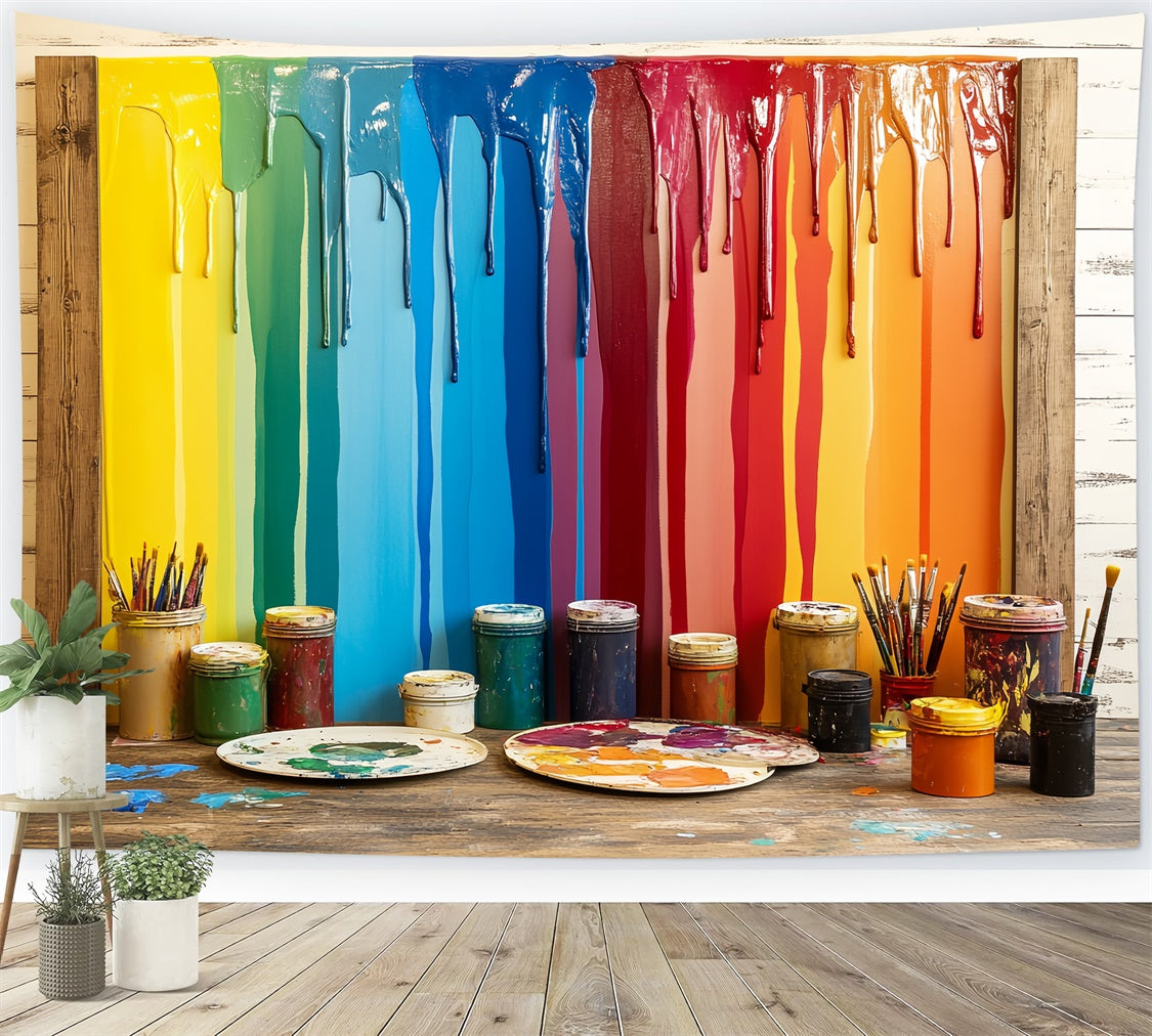 Back To School Backdrops Dripping Rainbow Paint Art Backdrop UK CSH3-17