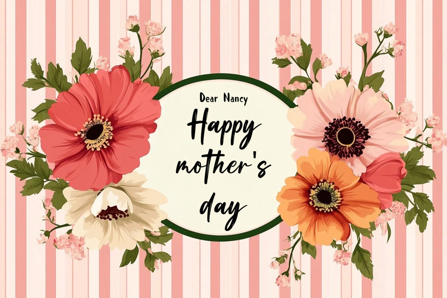 Backdrop Mother's Day Vintage Stripes Floral Custom Backdrop UK CSH3-189