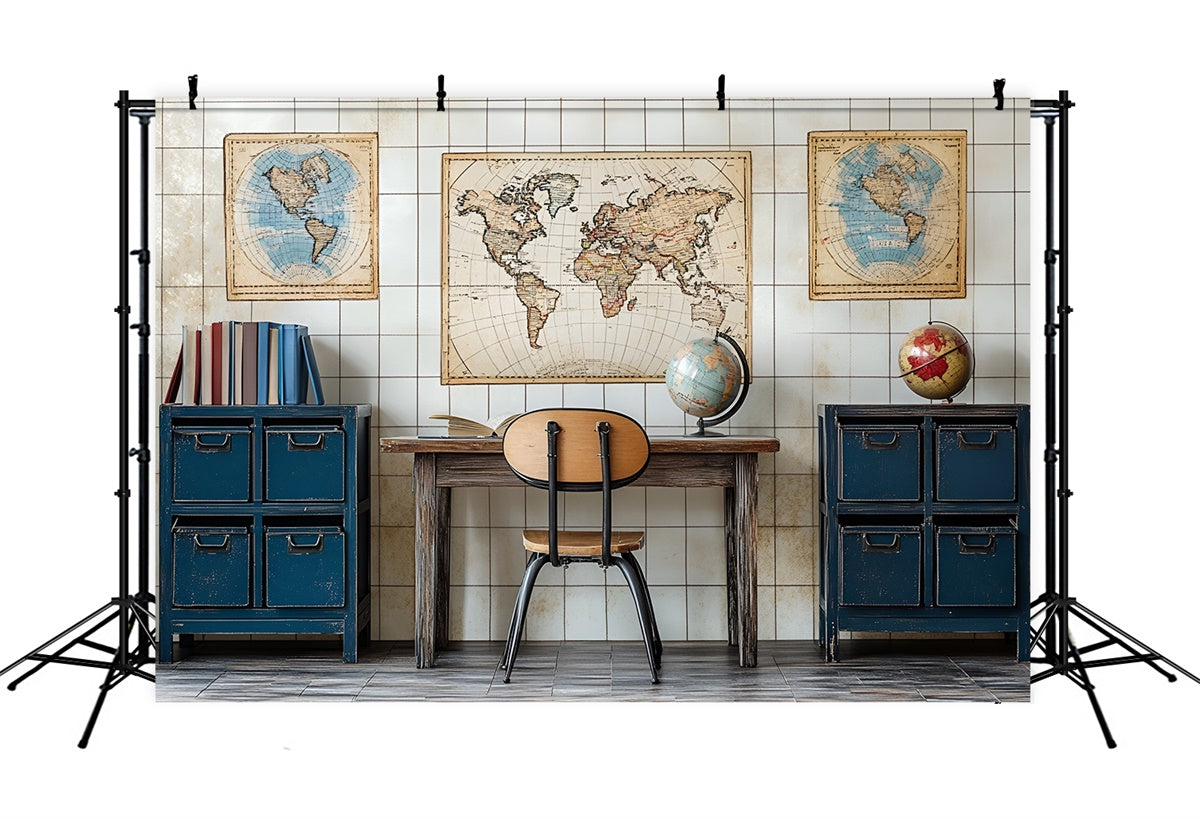 Back To School Backdrops Vintage World Map Geography Backdrop UK CSH3-19