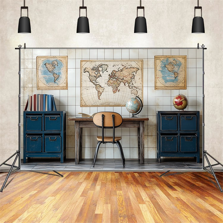 Back To School Backdrops Vintage World Map Geography Backdrop UK CSH3-19