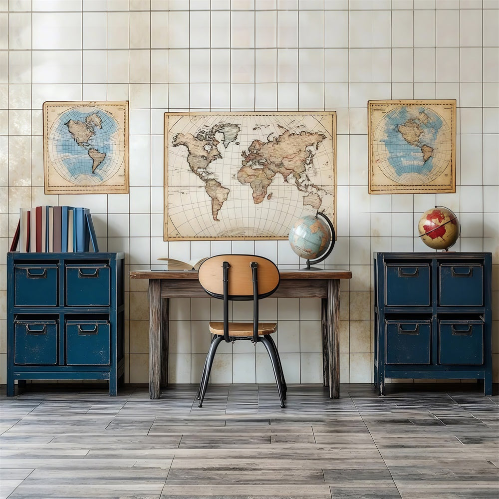 Back To School Backdrops Vintage World Map Geography Backdrop UK CSH3-19