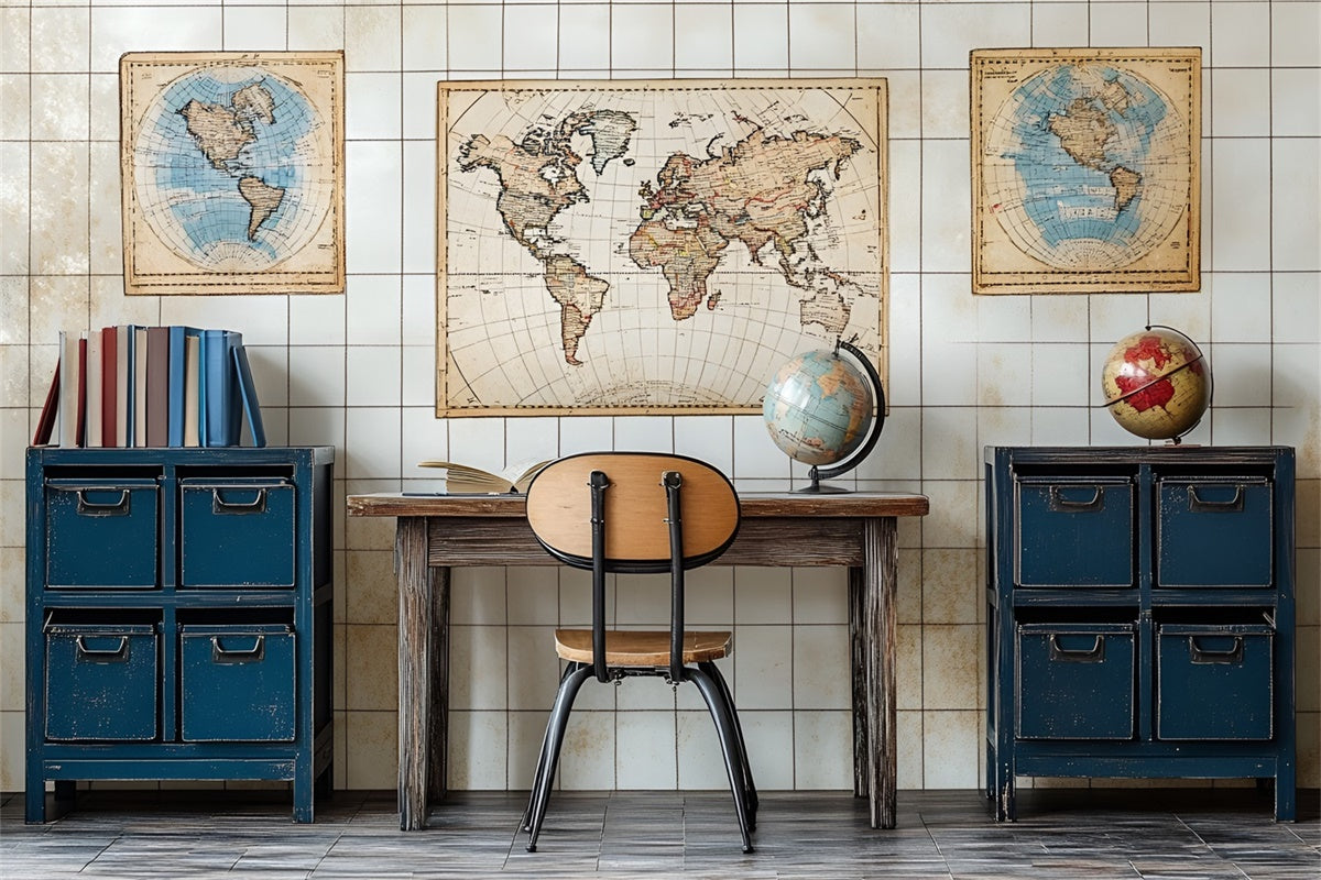 Back To School Backdrops Vintage World Map Geography Backdrop UK CSH3-19