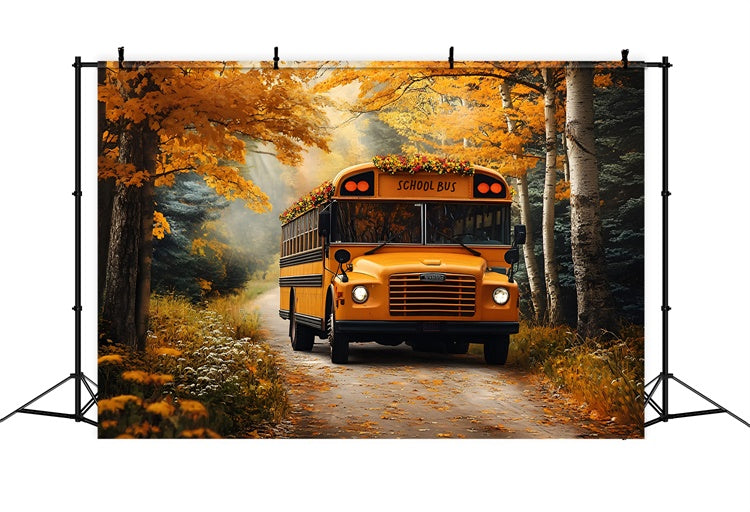 Back To School Backdrop Ideas Golden Autumn School Bus Backdrop UK CSH3-2