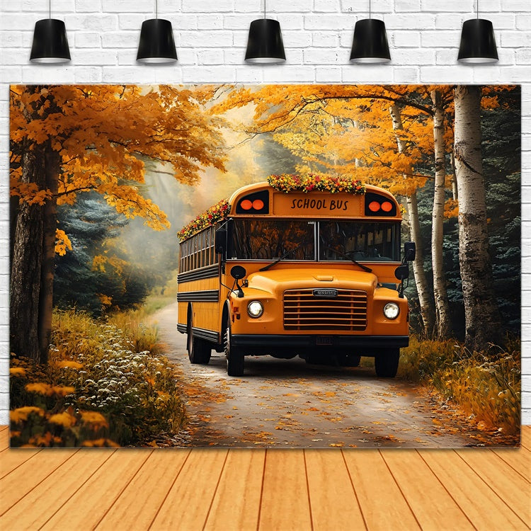 Back To School Backdrop Ideas Golden Autumn School Bus Backdrop UK CSH3-2