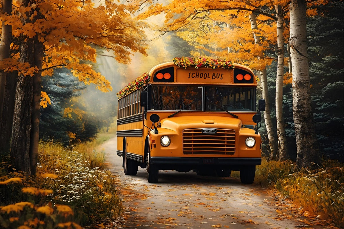 Back To School Backdrop Ideas Golden Autumn School Bus Backdrop UK CSH3-2