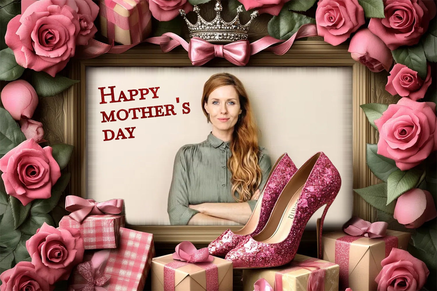 Mothers Day Photography Backdrops Roses Heels Custom Backdrop UK CSH3-202