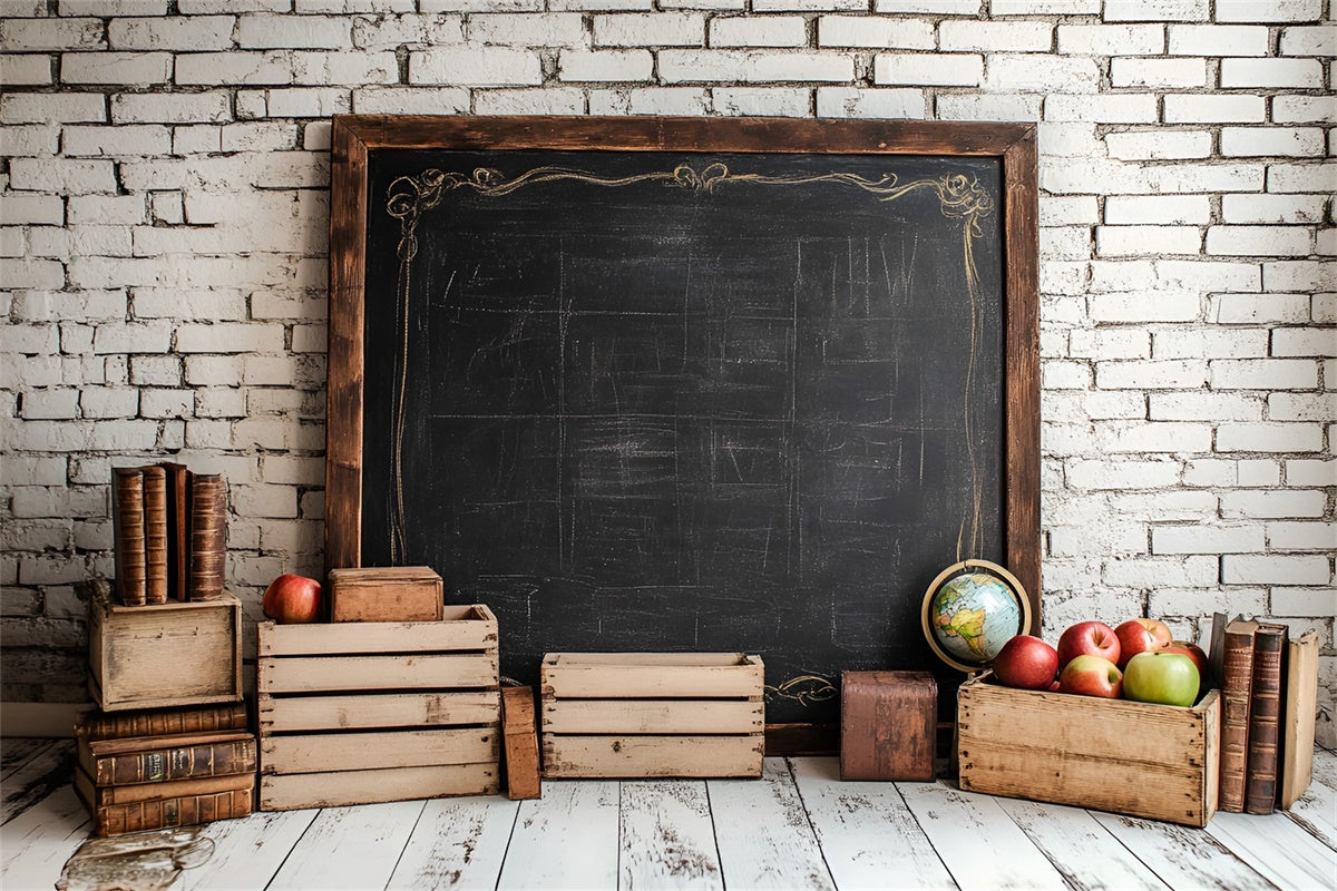 Backdrop For Back To School White Brick Chalkboard Backdrop UK CSH3-21