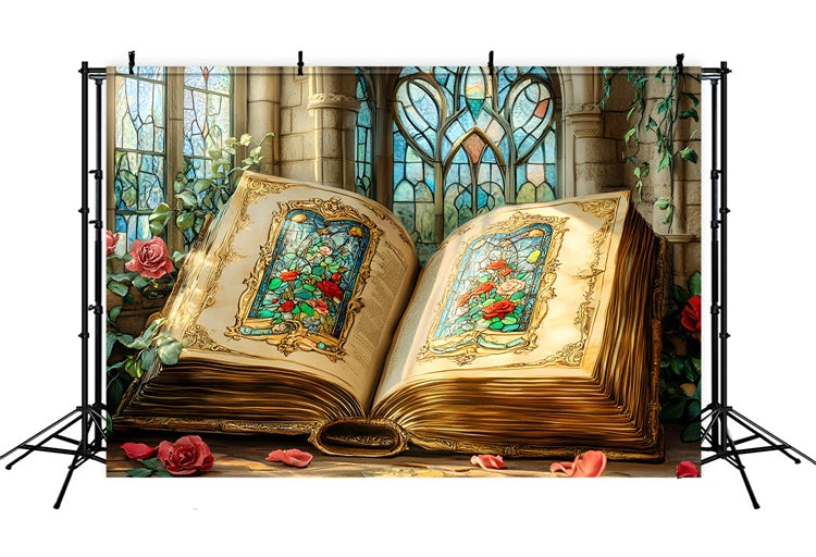 Back To School Backdrop Stained Glass Enchanted Book Backdrop UK CSH3-22