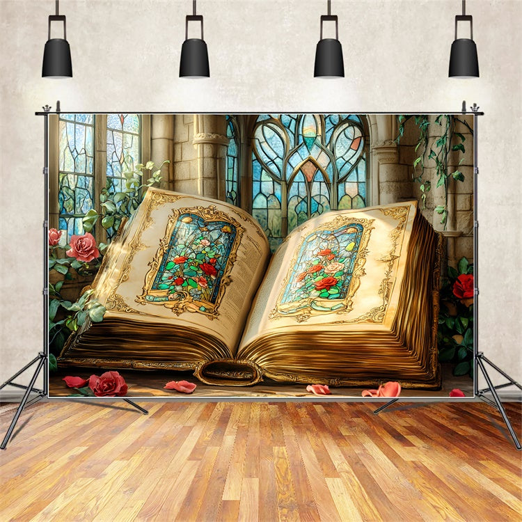 Back To School Backdrop Stained Glass Enchanted Book Backdrop UK CSH3-22