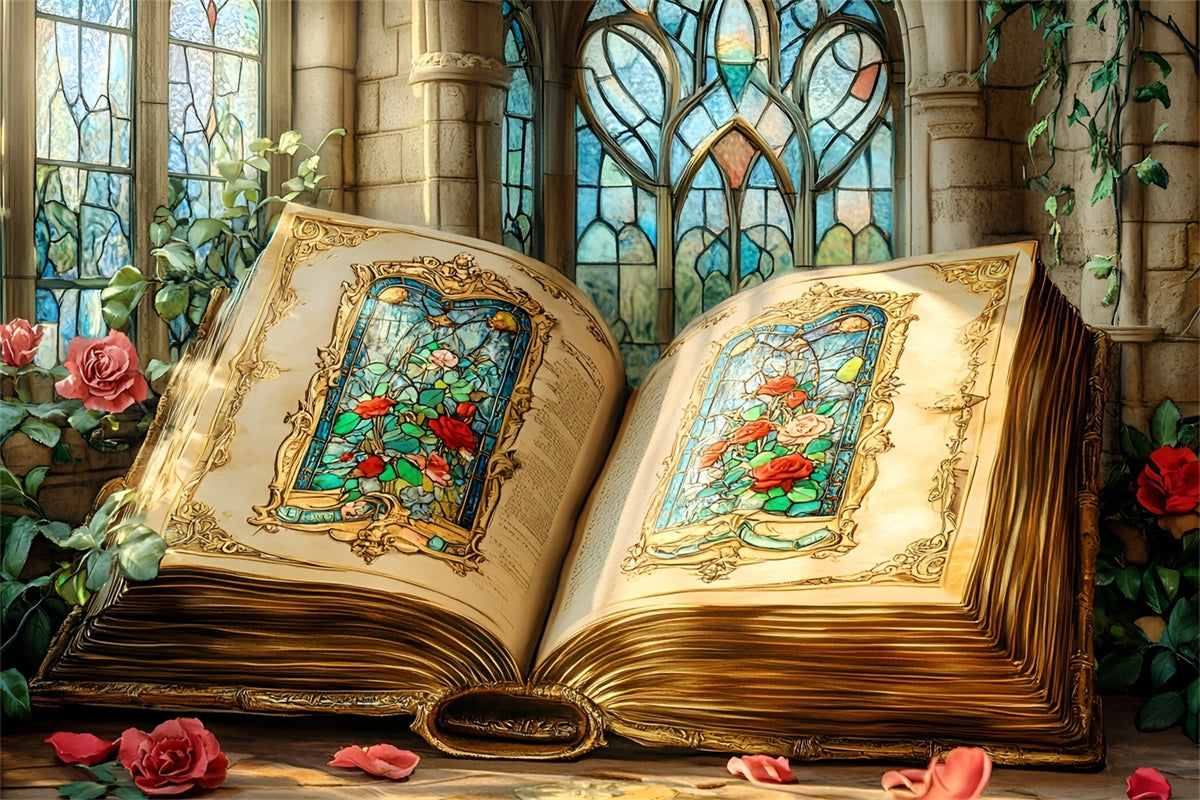 Back To School Backdrop Stained Glass Enchanted Book Backdrop UK CSH3-22