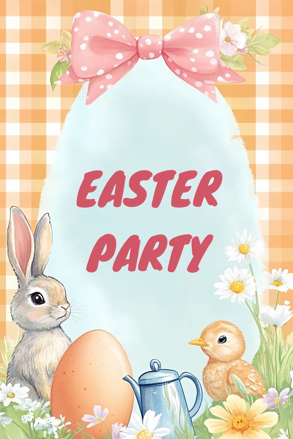 Backdrop For Easter Gingham Bunny Floral Personalized Backdrop UK CSH3-228