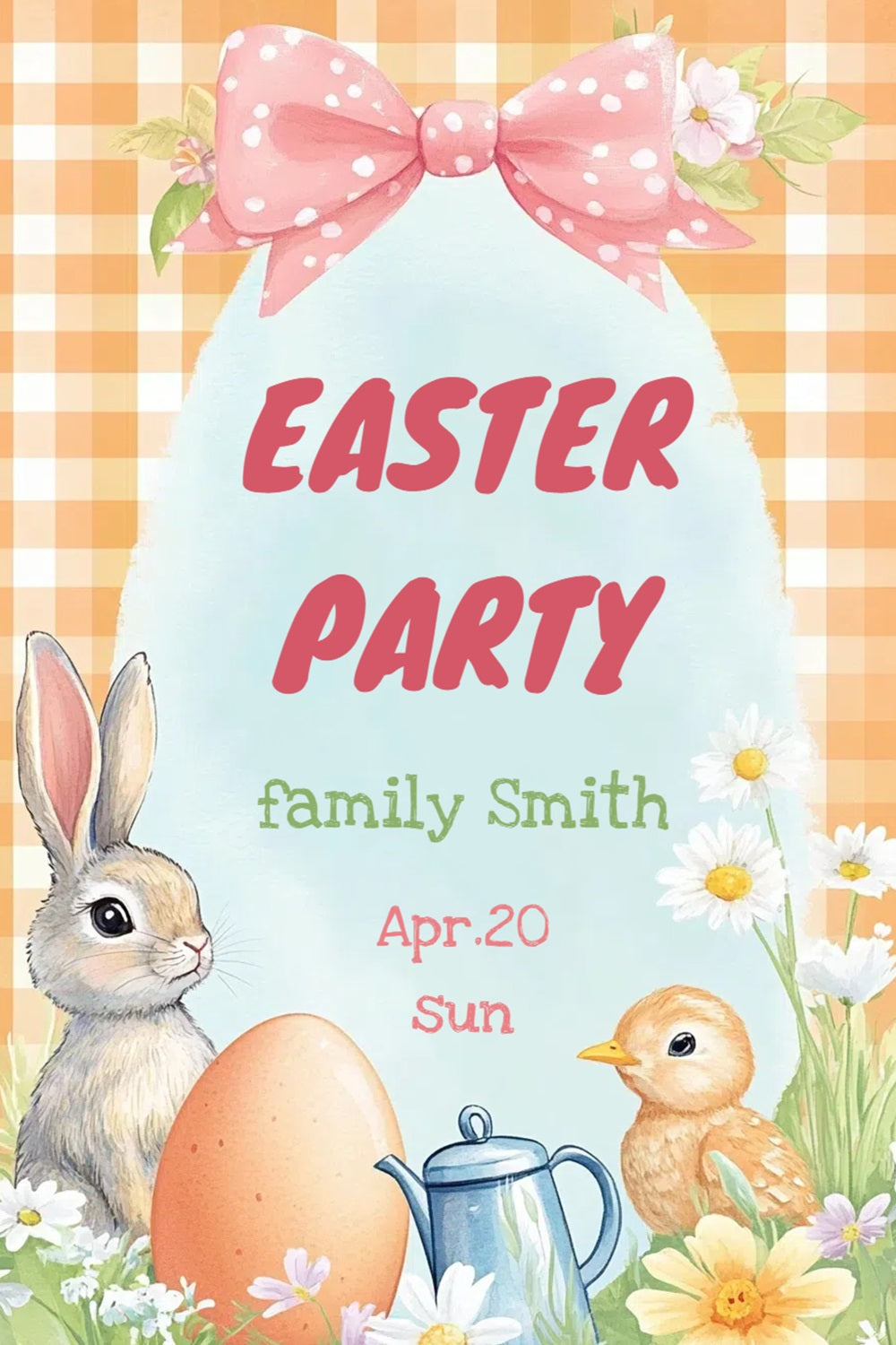 Backdrop For Easter Gingham Bunny Floral Personalized Backdrop UK CSH3-228