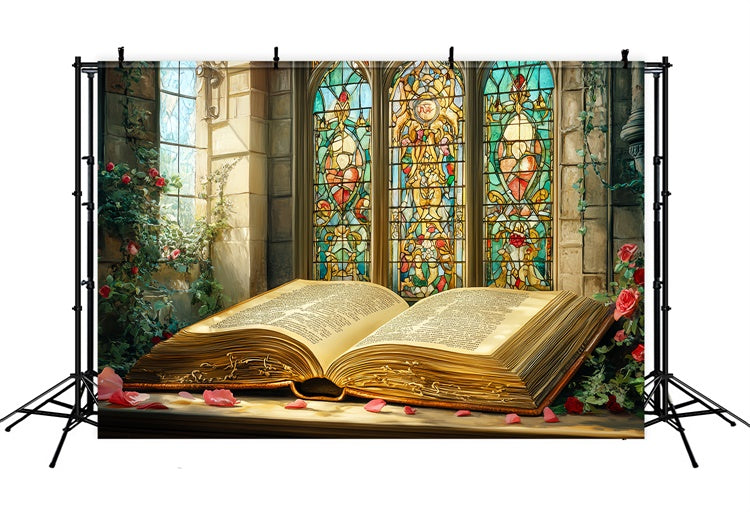 Backdrop Back To School Vintage Book Stained Glass Backdrop UK CSH3-23