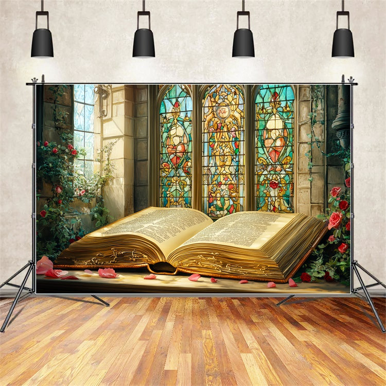 Backdrop Back To School Vintage Book Stained Glass Backdrop UK CSH3-23