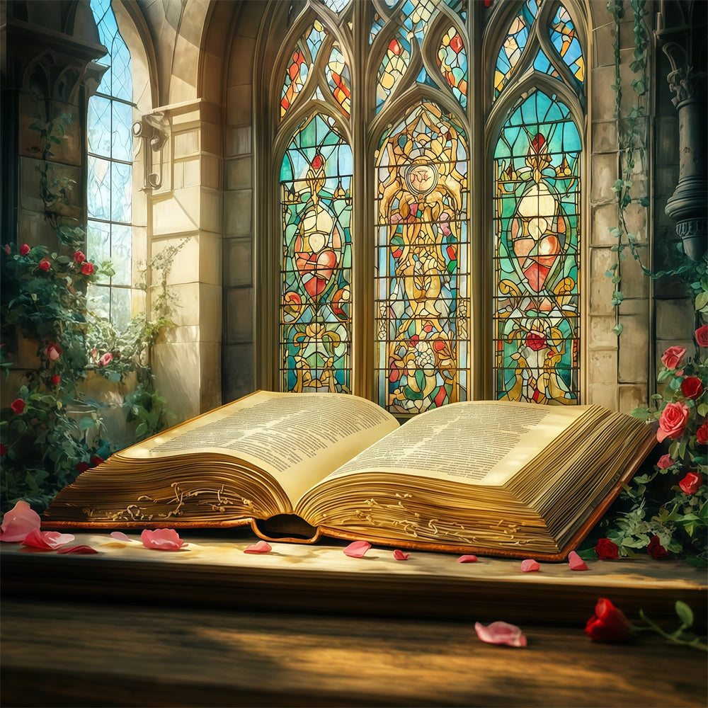 Backdrop Back To School Vintage Book Stained Glass Backdrop UK CSH3-23