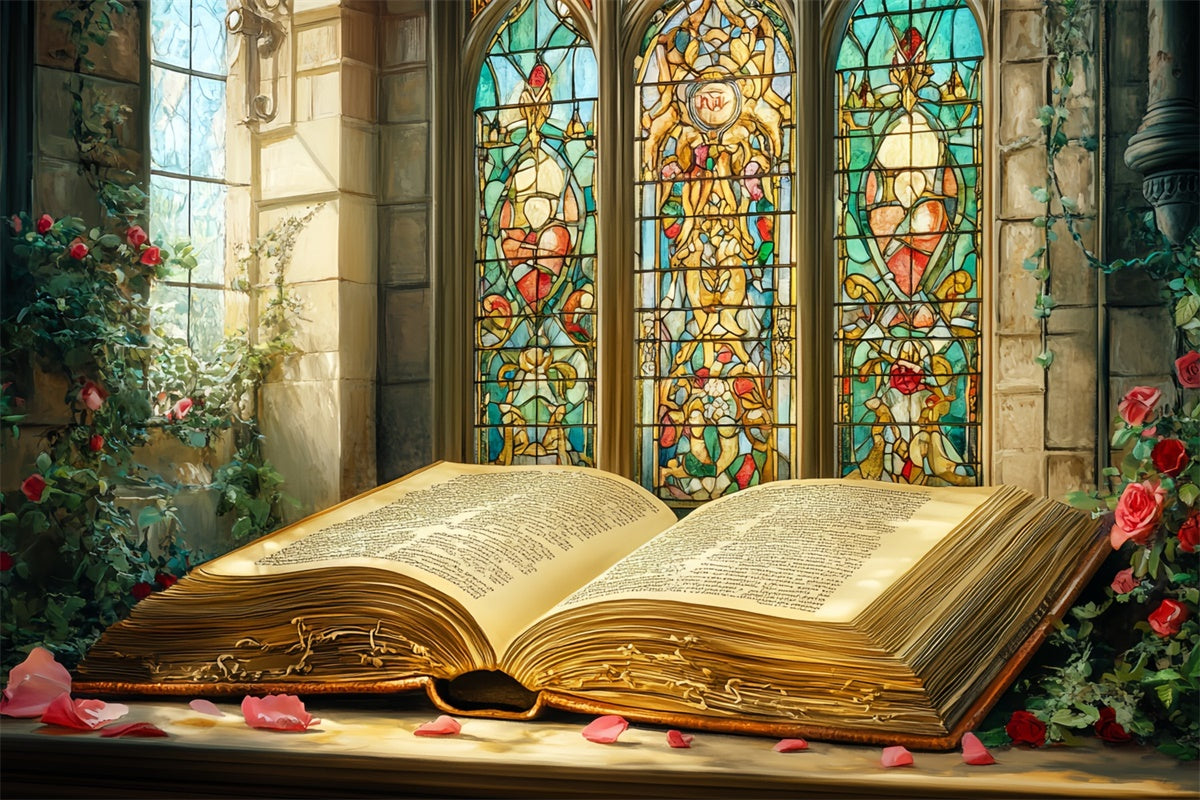 Backdrop Back To School Vintage Book Stained Glass Backdrop UK CSH3-23