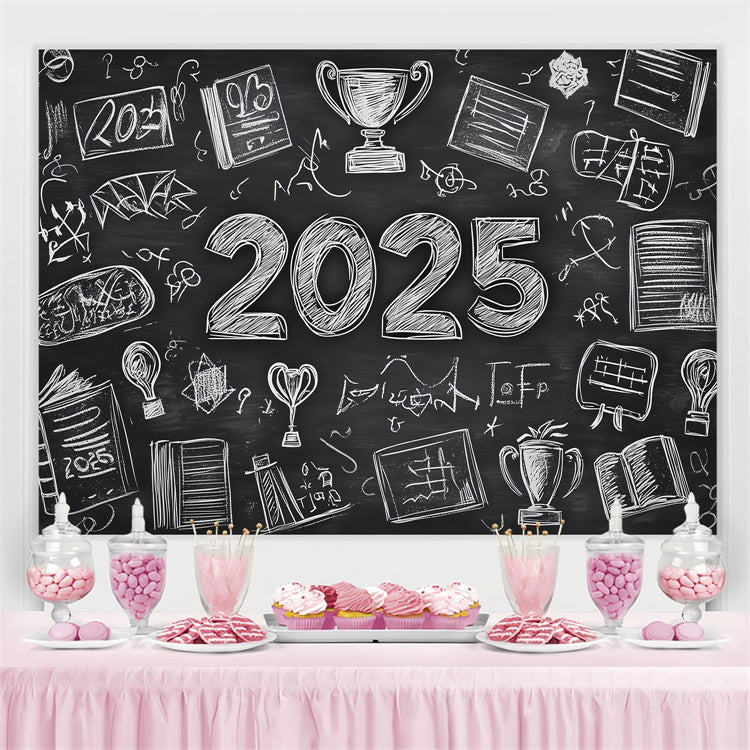 Backdrops For Graduation Chalkboard Sketch Graduation Party Backdrop UK CSH3-238