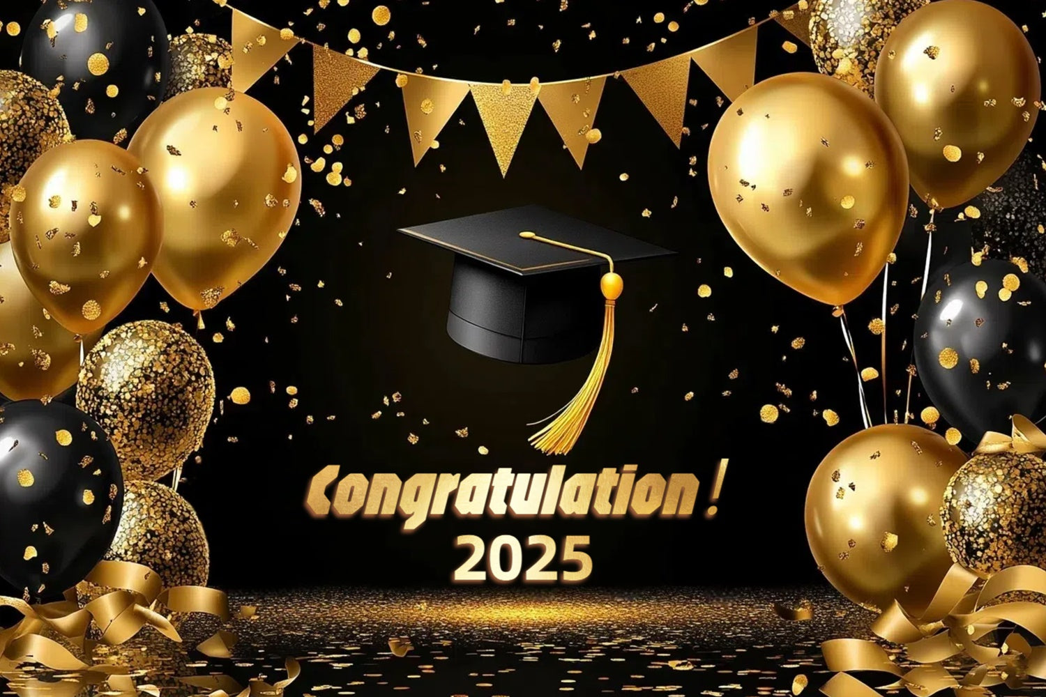 Graduated Backdrop Golden Balloon Confetti Graduation Party Backdrop UK CSH3-243