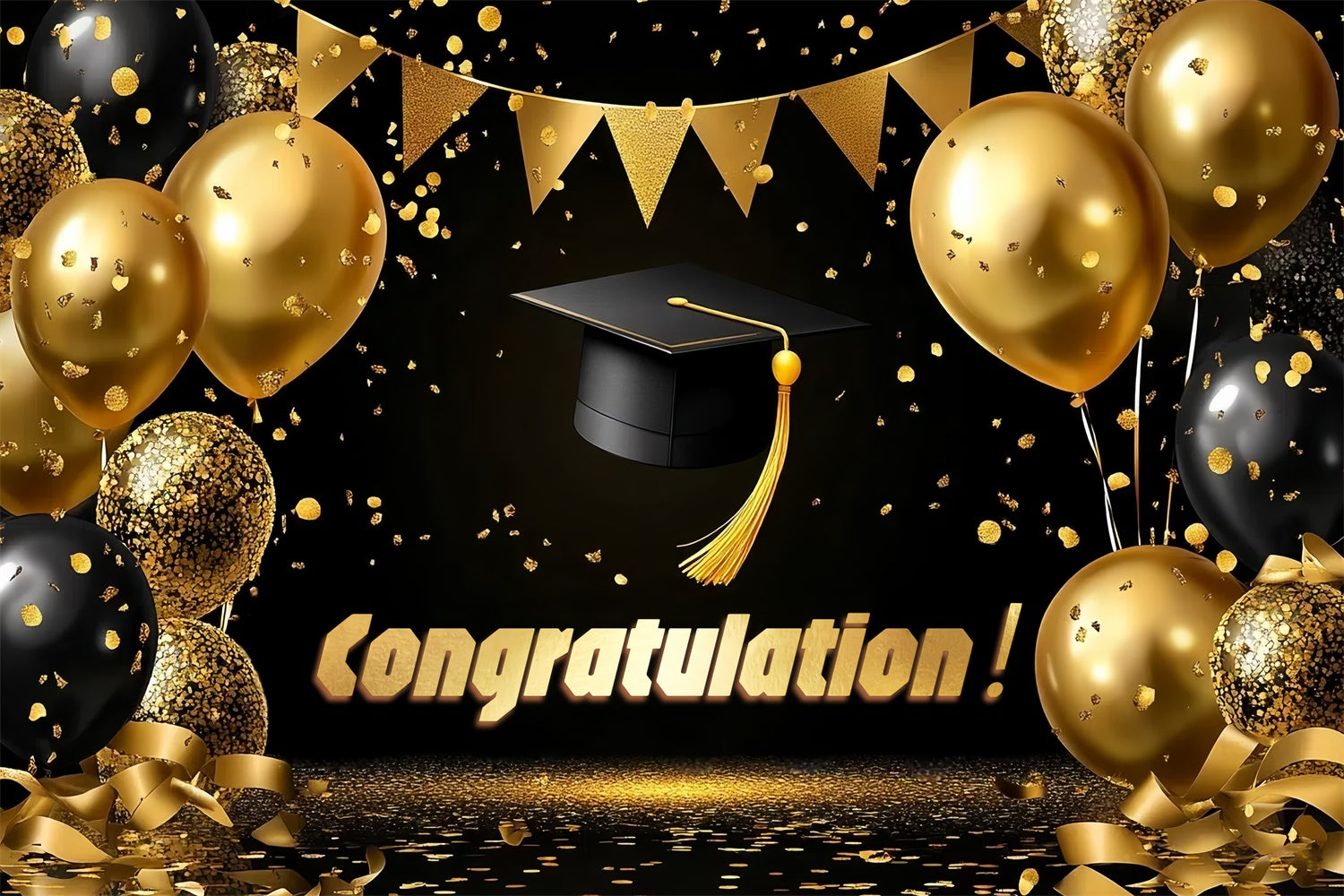 Graduated Backdrop Golden Balloon Confetti Graduation Party Backdrop UK CSH3-243