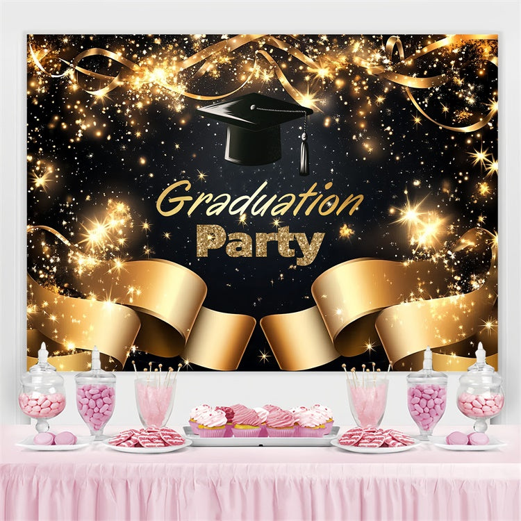 Graduated Backdrop Golden Ribbon Sparkle Graduation Party Backdrop UK CSH3-248