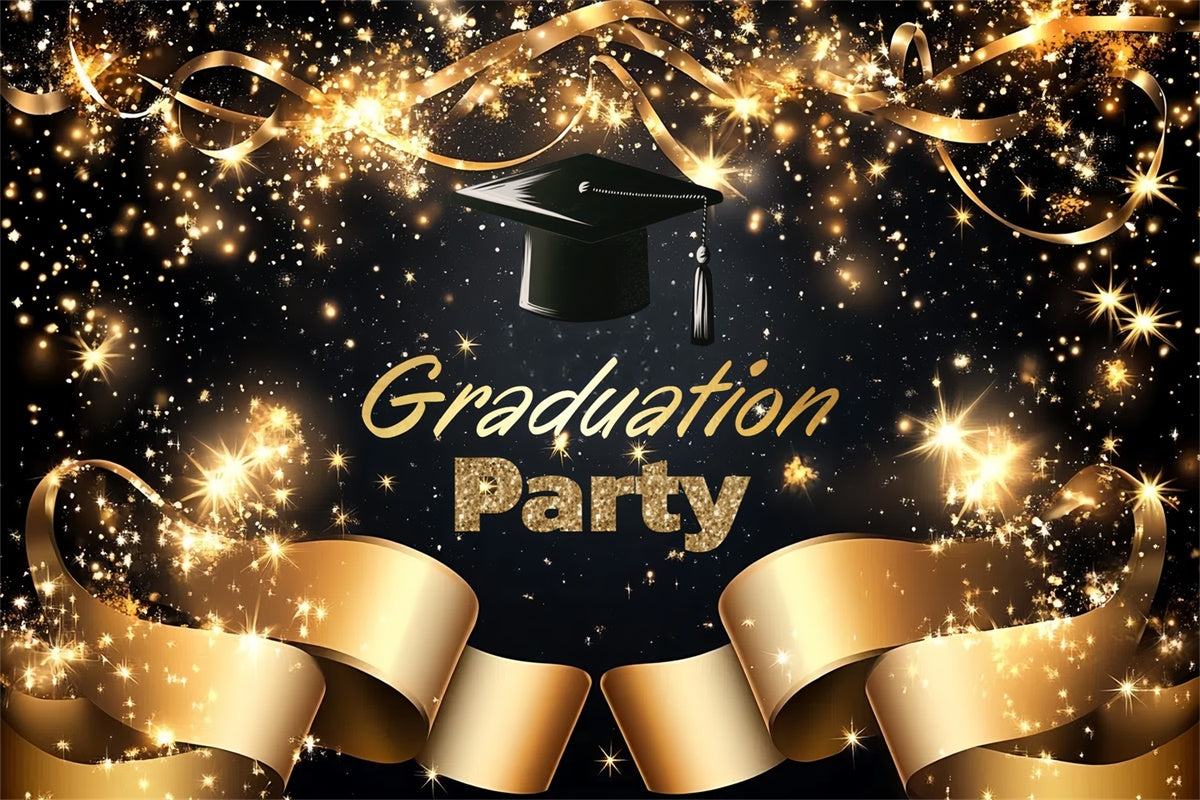 Graduated Backdrop Golden Ribbon Sparkle Graduation Party Backdrop UK CSH3-248