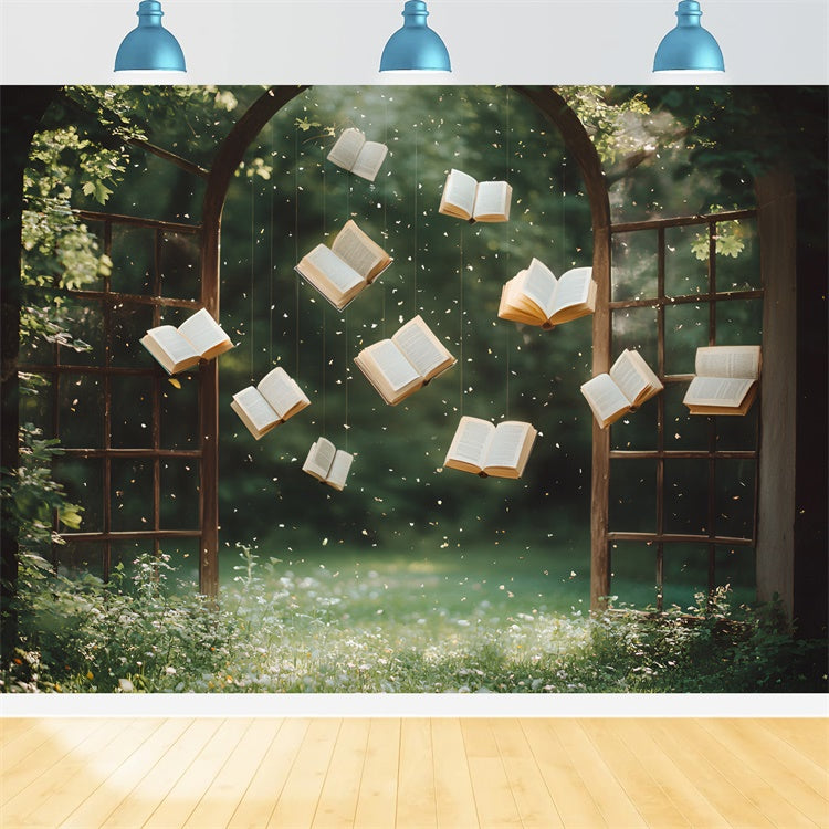Back To School Photo Backdrop Floating Enchanted Books Backdrop UK CSH3-25