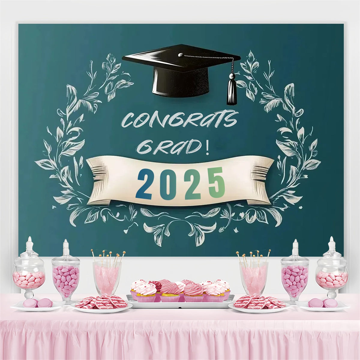 Custom Graduation Photo Backdrop Botanical Frame Graduation Party Backdrop UK CSH3-252