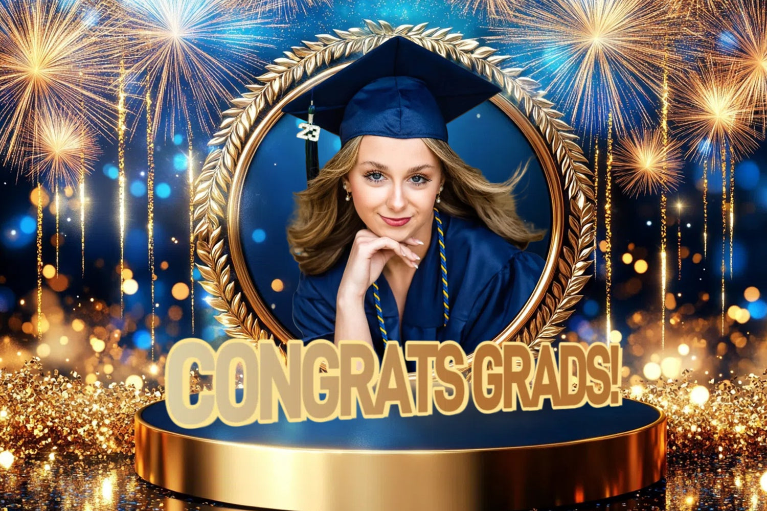 Custom Graduation Backdrops Circle Frame Fireworks Graduation Party Backdrop UK CSH3-256