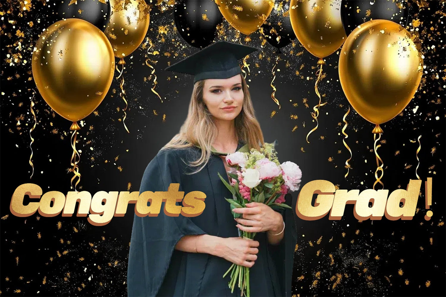 Custom Graduation Photo Backdrop Golden Balloon Graduation Party Backdrop UK CSH3-259