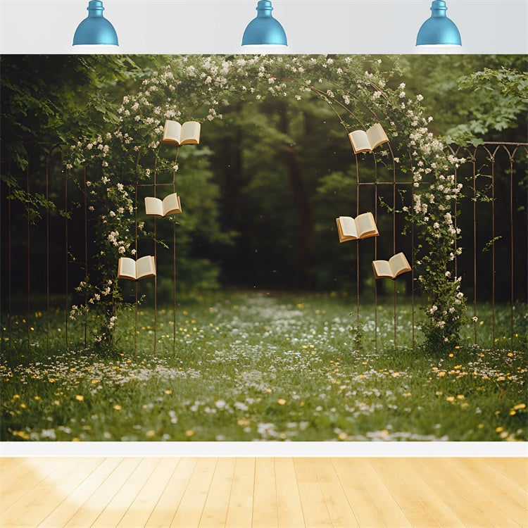 Back To School Photography Backdrop Floral Vine Books Backdrop UK CSH3-26
