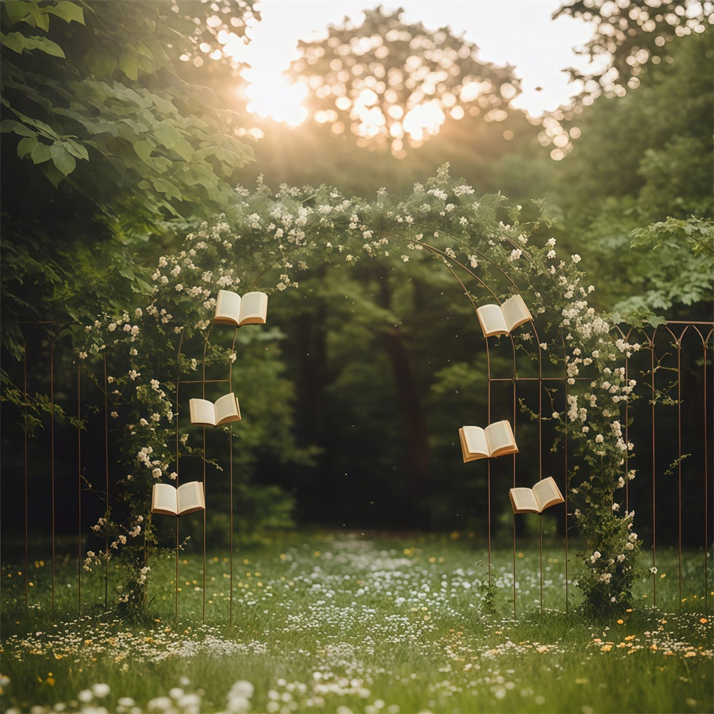 Back To School Photography Backdrop Floral Vine Books Backdrop UK CSH3-26