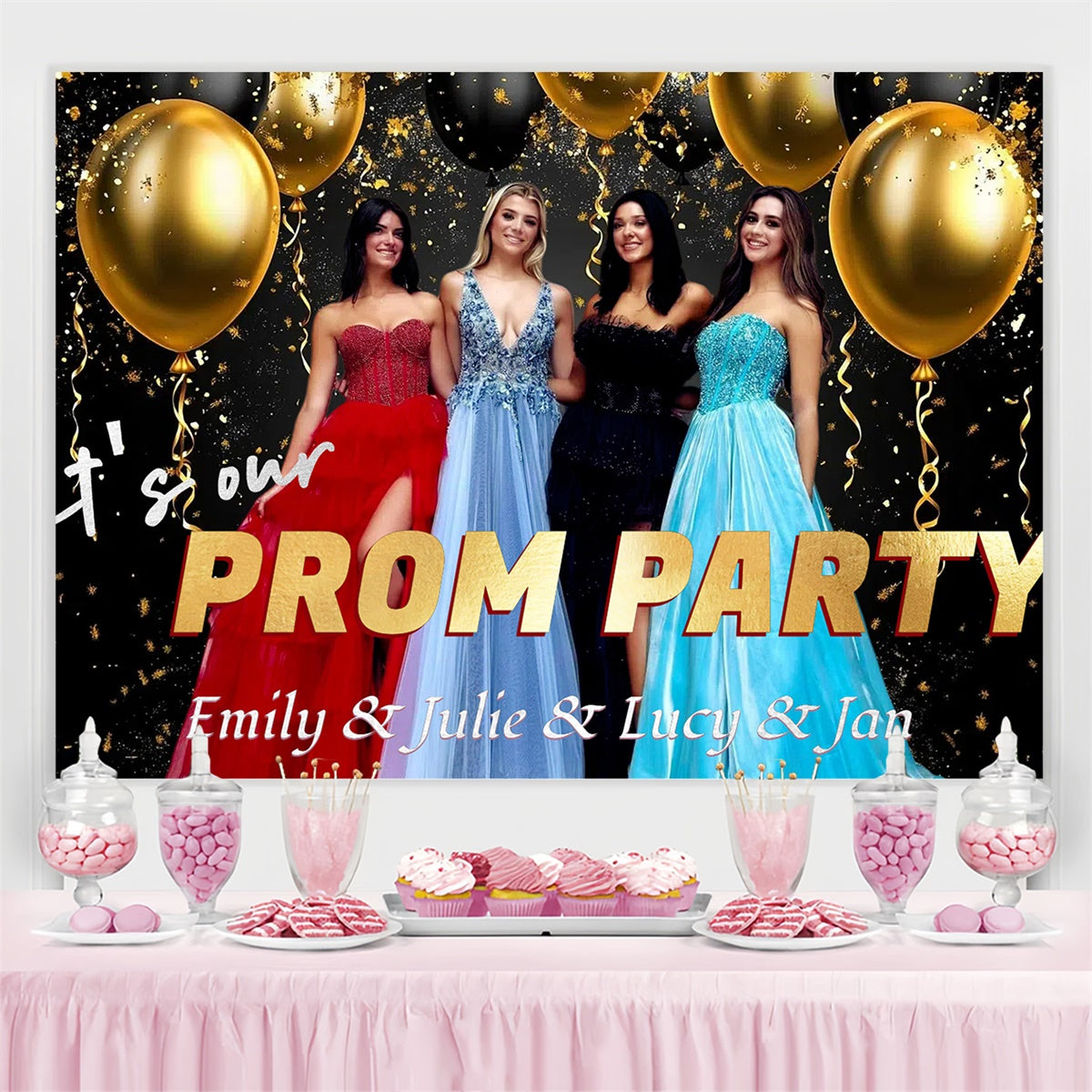 Prom Photo Backdrop Golden Confetti Prom Graduation Party Custom Backdrop UK CSH3-260