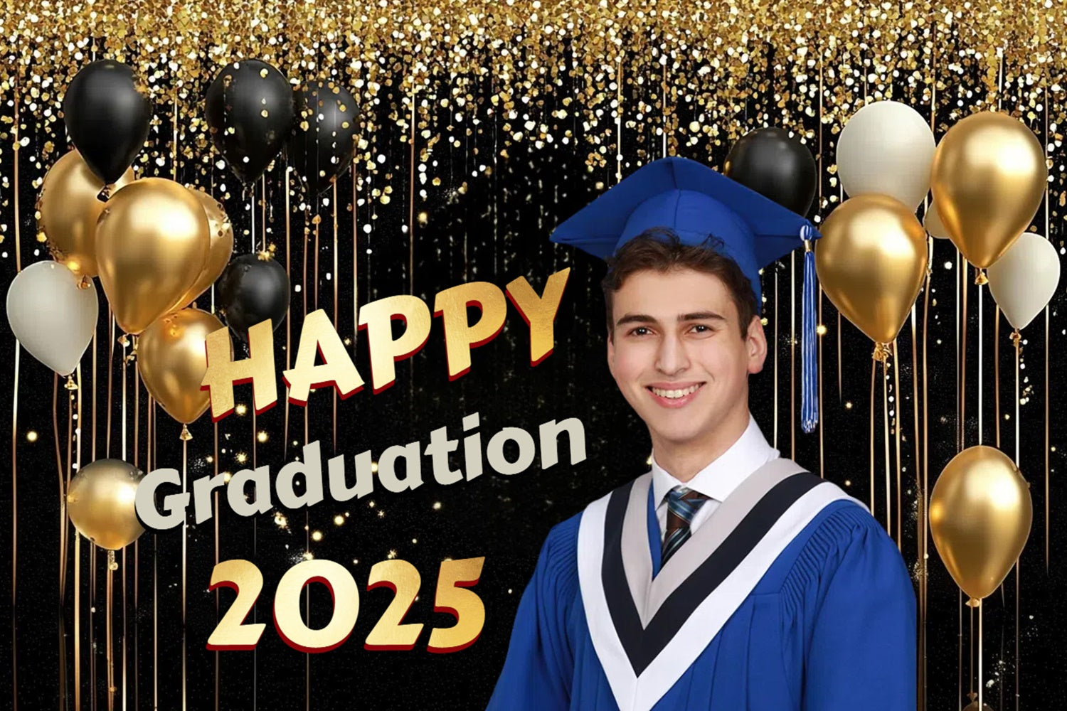 Personalized Graduation Backdrop Sparkling Balloons Graduation Party Backdrop UK CSH3-261