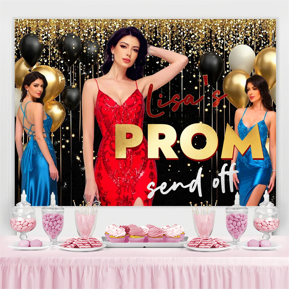 Prom 2025 Backdrop Gold Sparkle Graduation Party Customized Backdrop UK CSH3-262