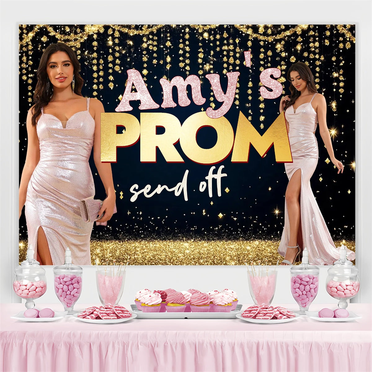 Prom Backdrop Ideas Shiny Gold Graduation Party Personalized Backdrop UK CSH3-264