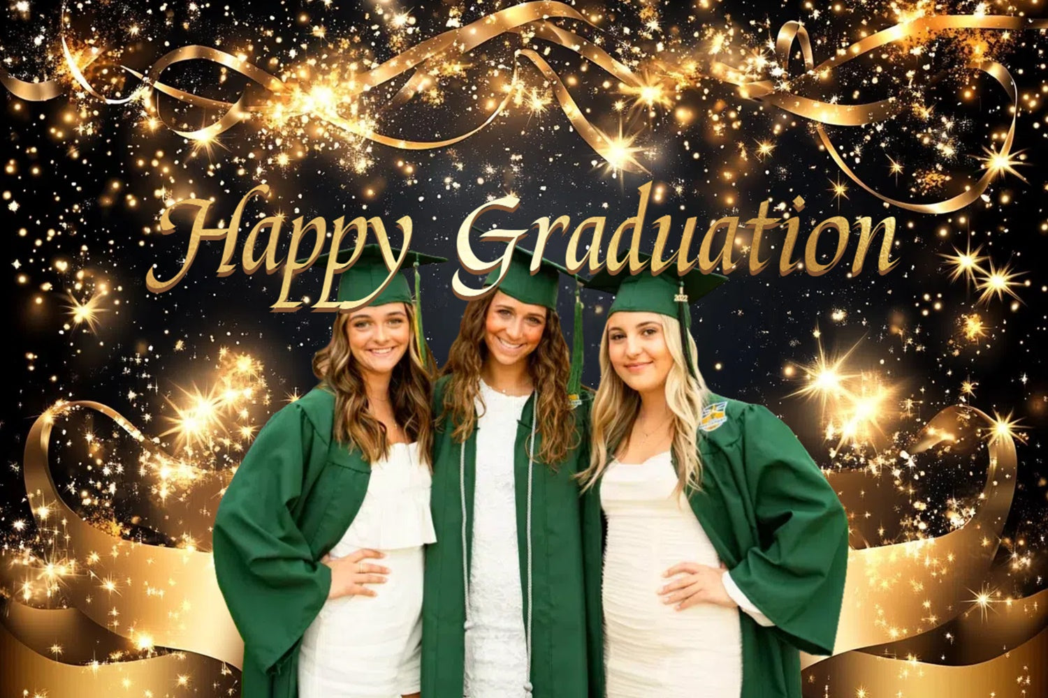 Personalized Graduation Backdrop Gold Ribbon Shine Graduation Party Backdrop UK CSH3-267