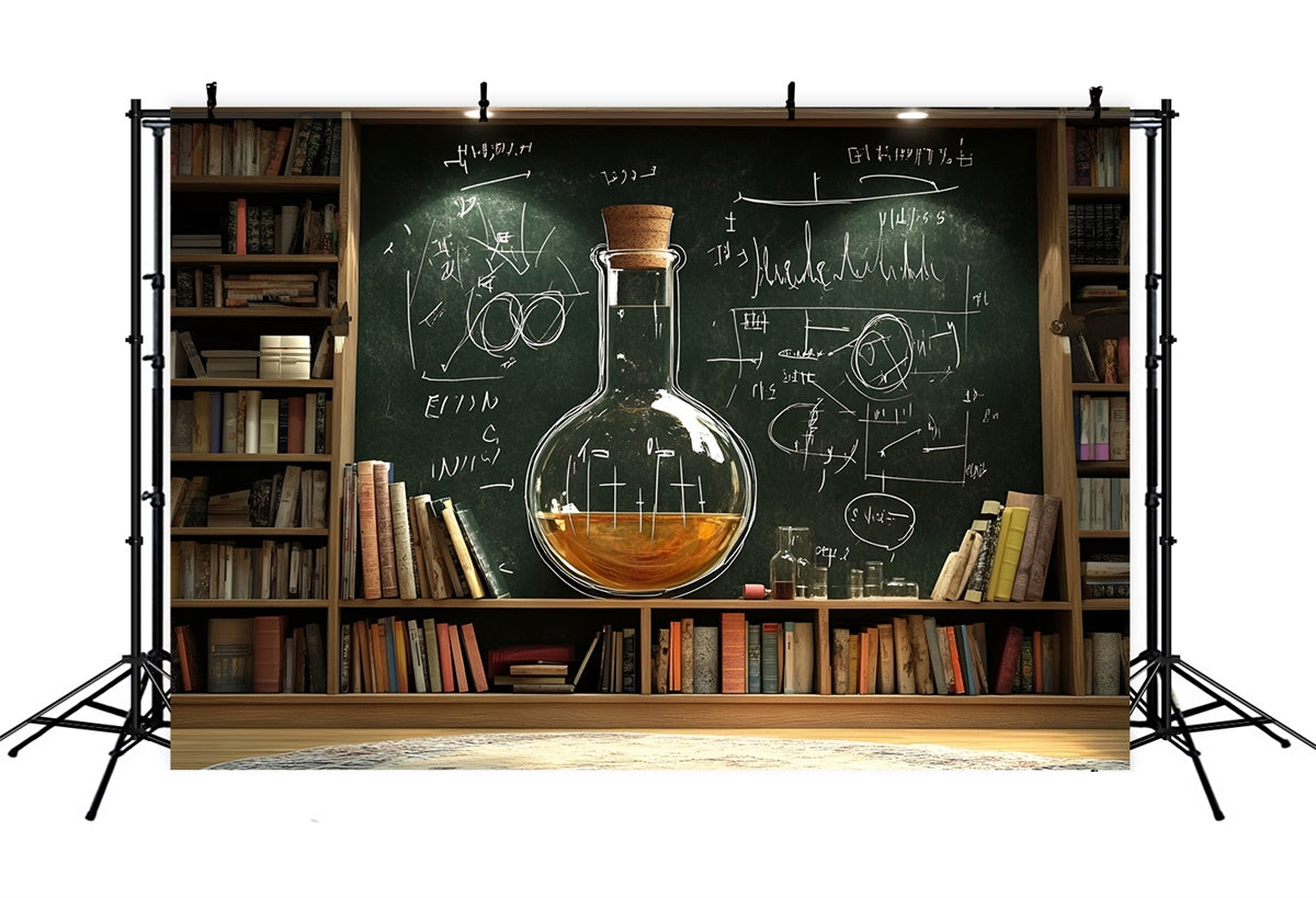 Back To School Backdrop Bookcase Blackboard Science Backdrop UK CSH3-27