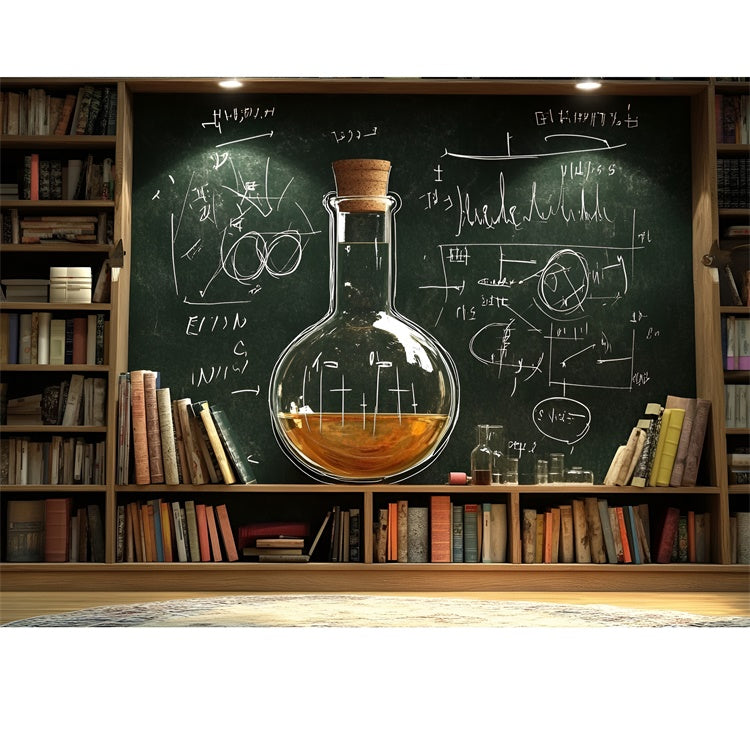Back To School Backdrop Bookcase Blackboard Science Backdrop UK CSH3-27