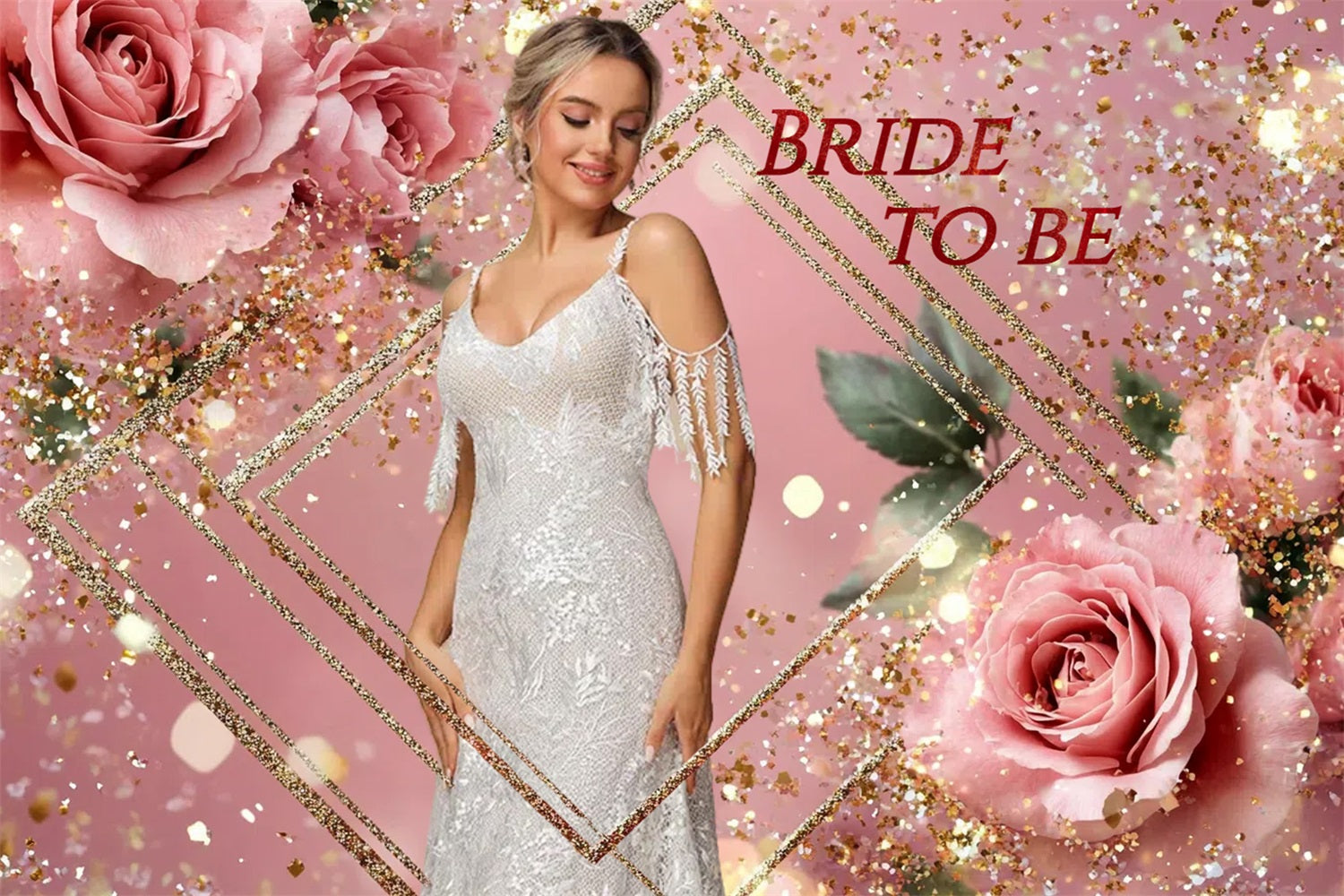 Photo Backdrop Bridal Shower Sparkling Pink Rose Personalized Backdrop UK CSH3-278