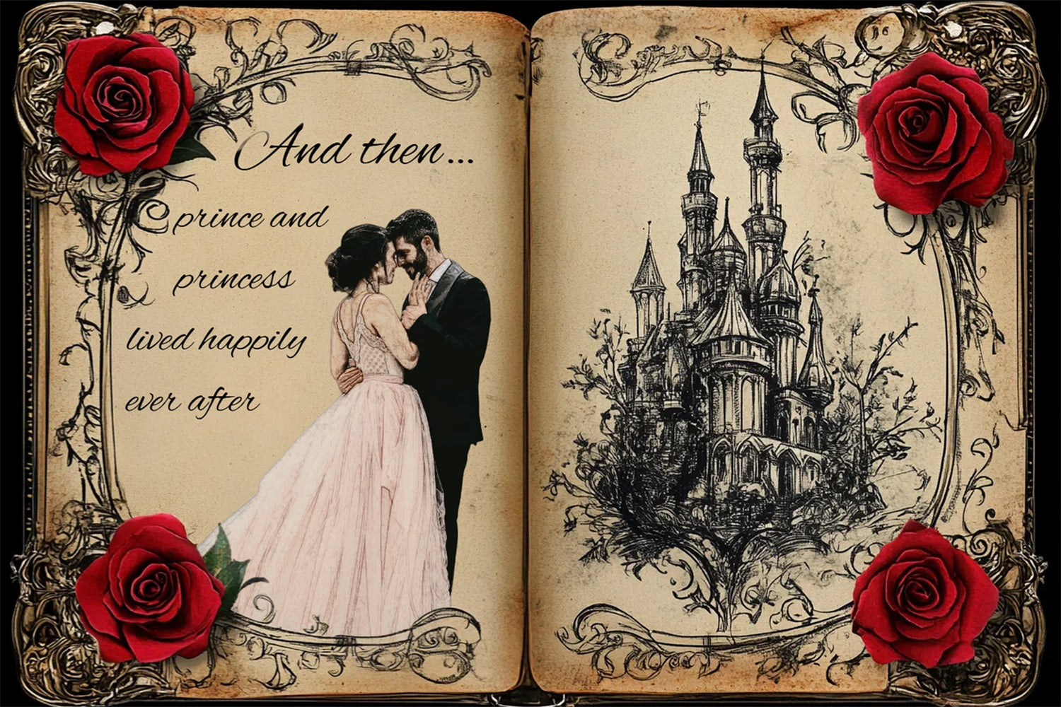 Backdrop Wedding Enchanted Rose Castle Customized Backdrop UK CSH3-279