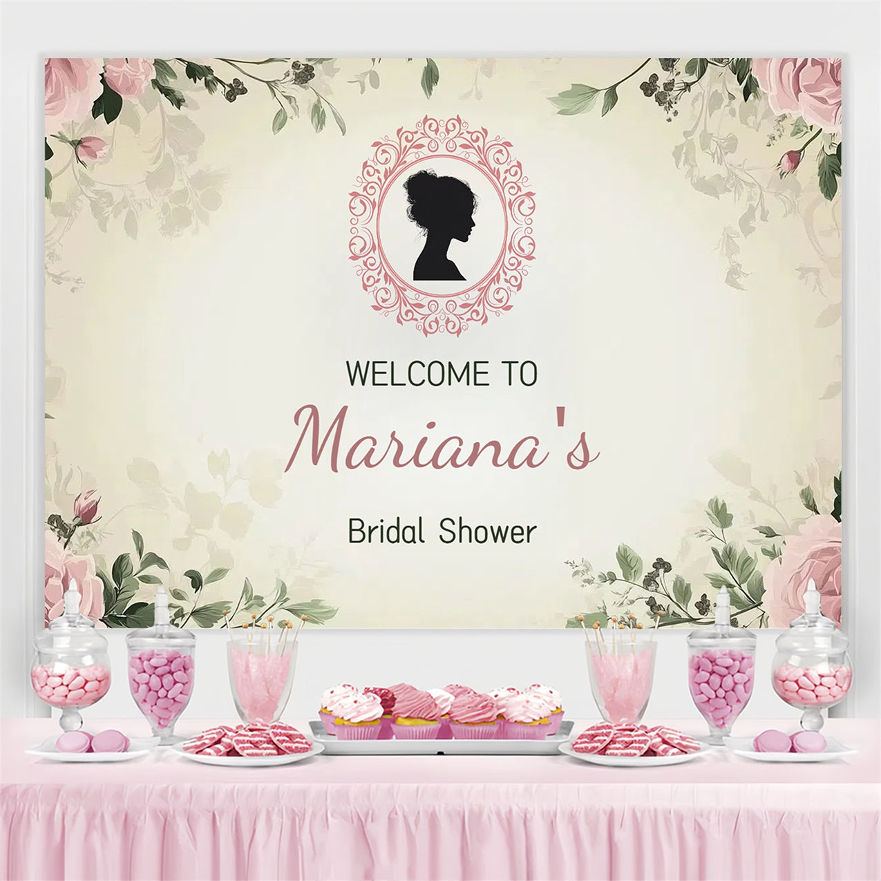 Backdrops For Bridal Shower Floral Frame Personalised Backdrop UK CSH3-284