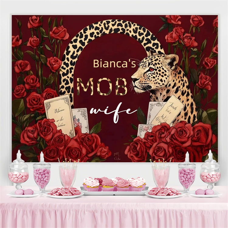 Elegant Wedding Backdrop Leopard Red Roses Custom Backdrop UK CSH3-285