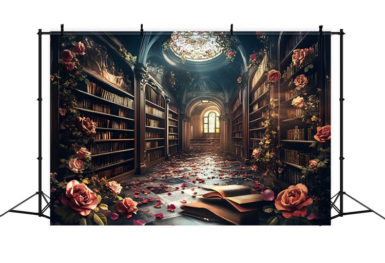 Back To School Picture Backdrop Enchanted Rose Library Backdrop UK CSH3-3
