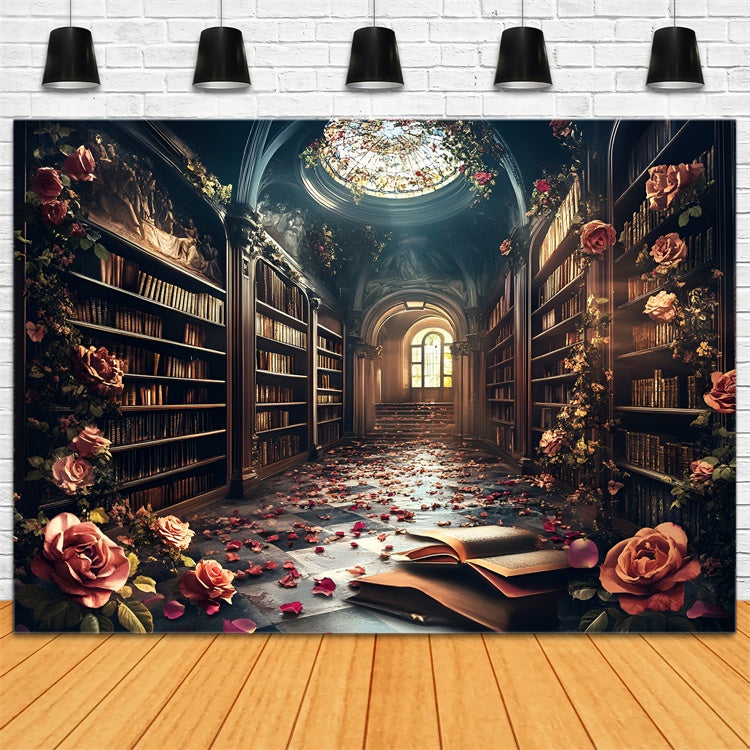Back To School Picture Backdrop Enchanted Rose Library Backdrop UK CSH3-3
