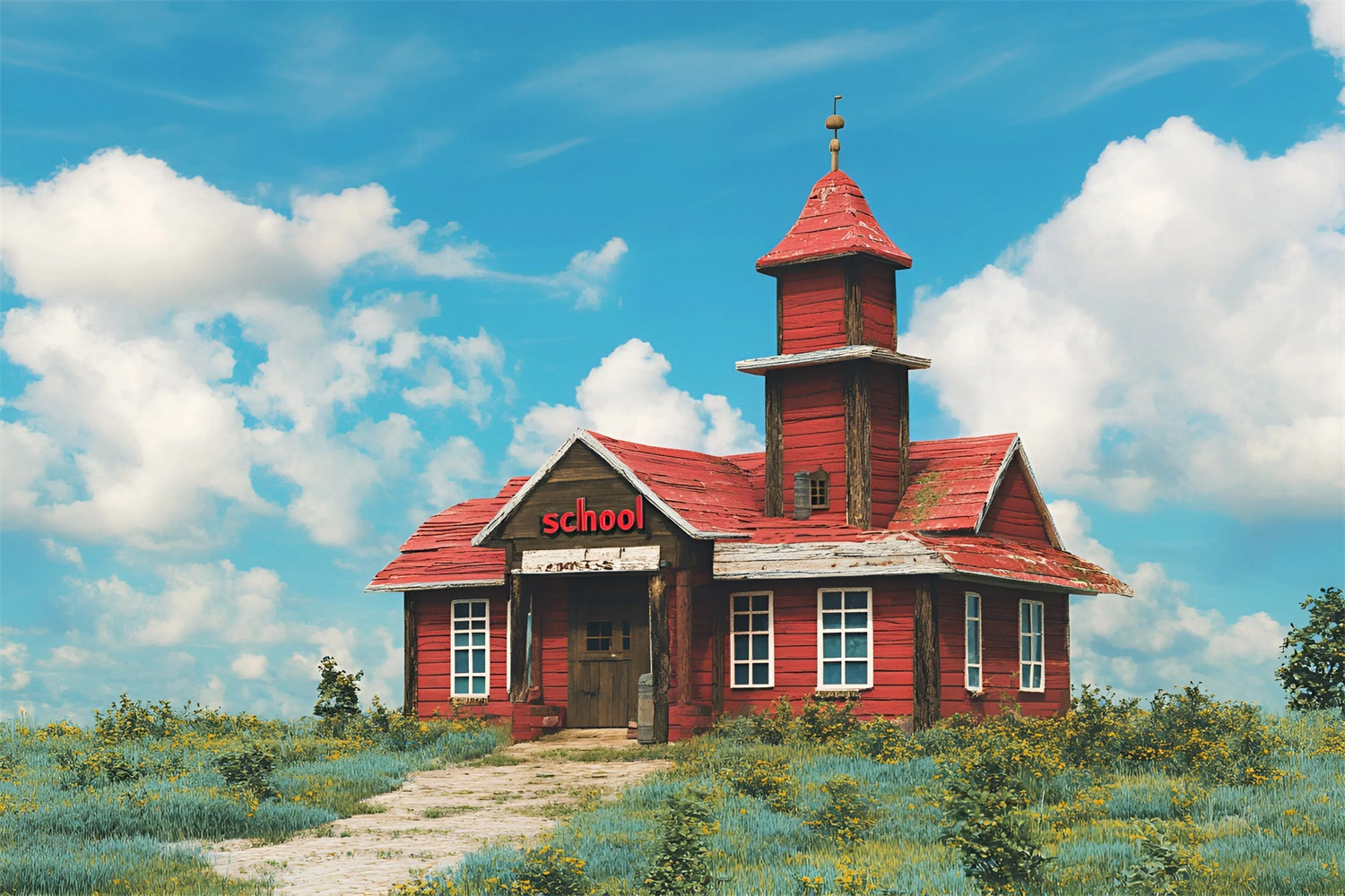 Back To School Backdrop Vintage Country Schoolhouse Backdrop UK CSH3-30