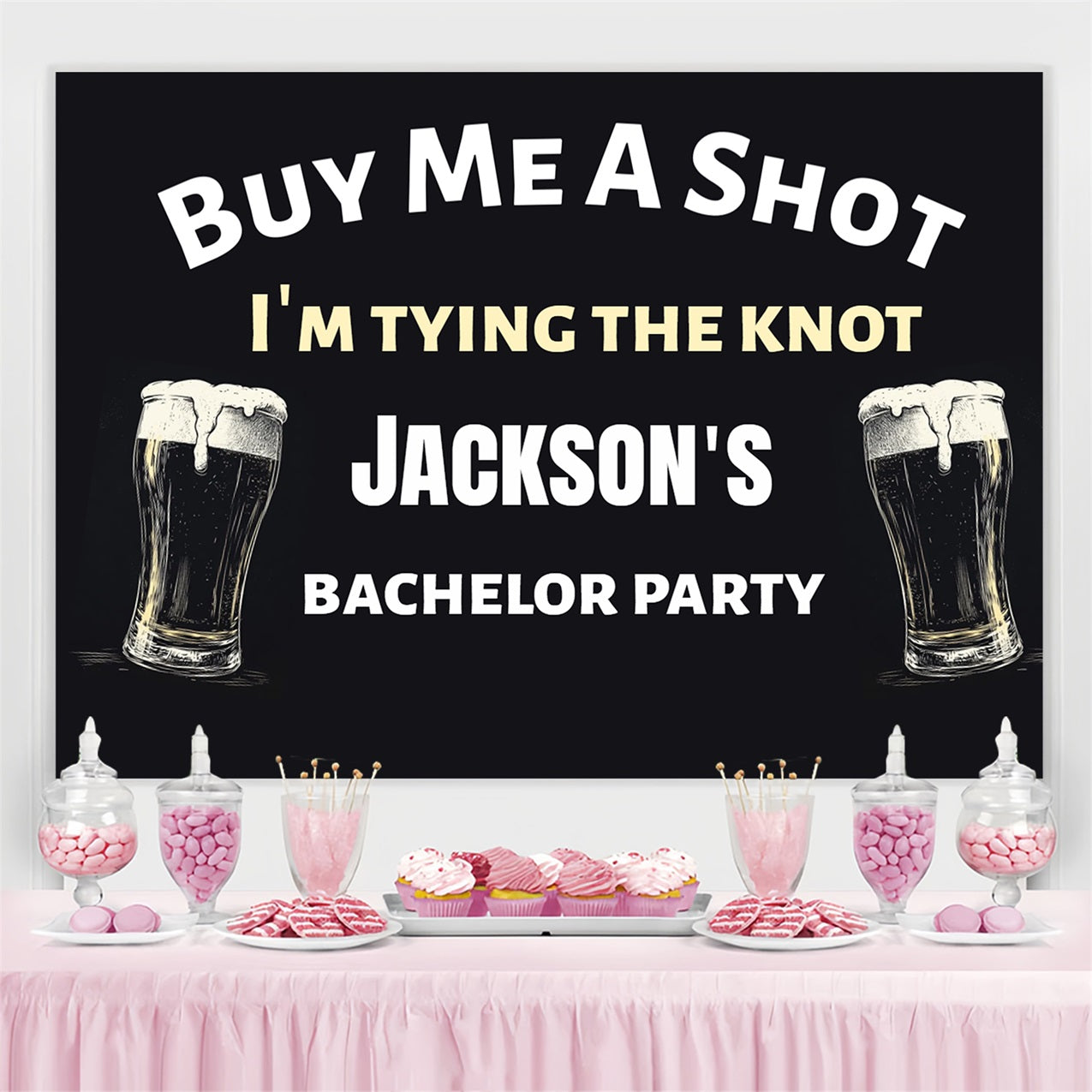 Black Wedding Backdrop Beer Cheers Bash Personalized Backdrop UK CSH3-303