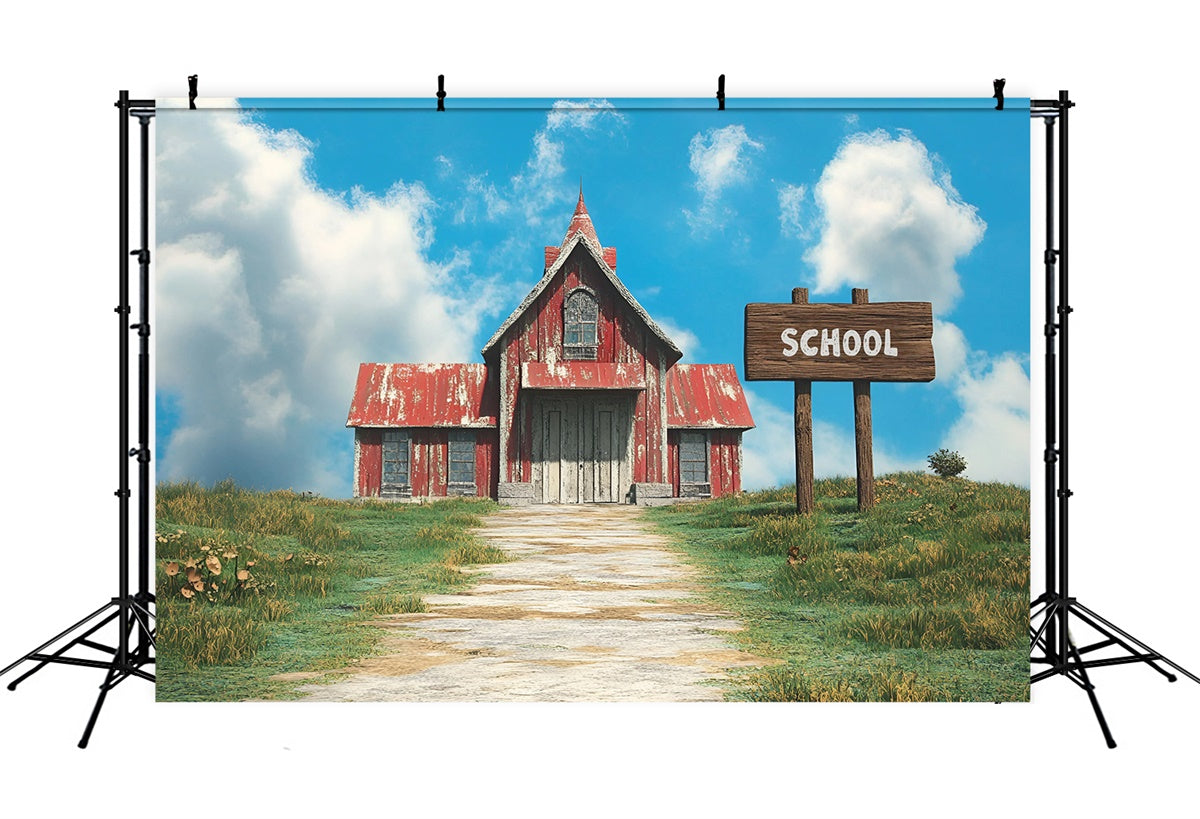 Back To School Photo Backdrop Rustic Red Roof School Backdrop UK CSH3-31